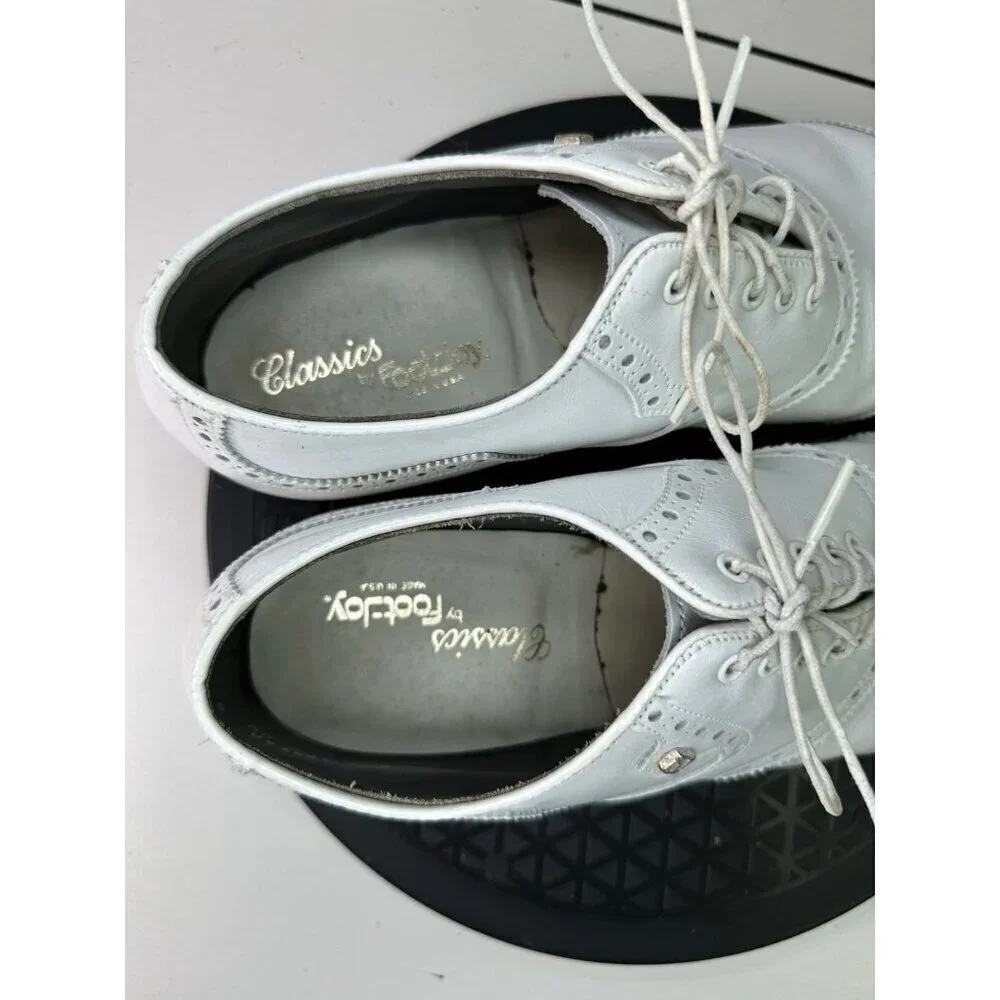 Footjoy 55160 Rare White Brogued Leather Wingtip Golf Shoes Made In USA Sz 8D